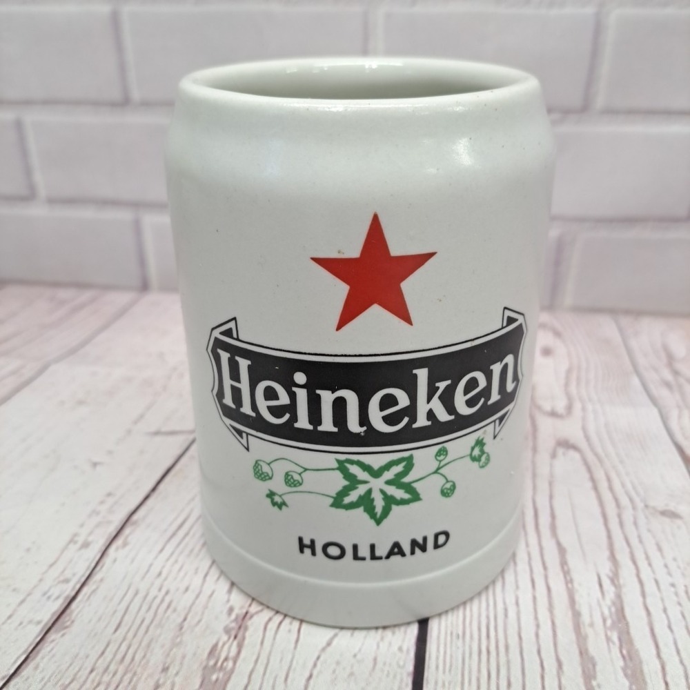 Vintage Ceramarte Heineken Holland Beer Mug Stien White Ceramic